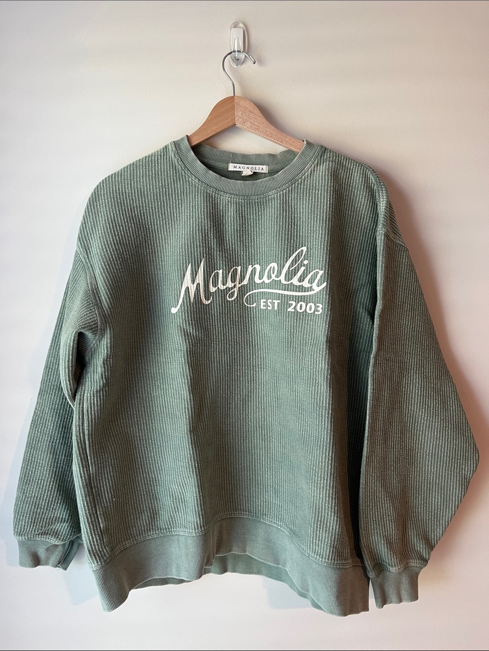 Magnolia Sage Green Ribbed Crewneck Sweatshirt